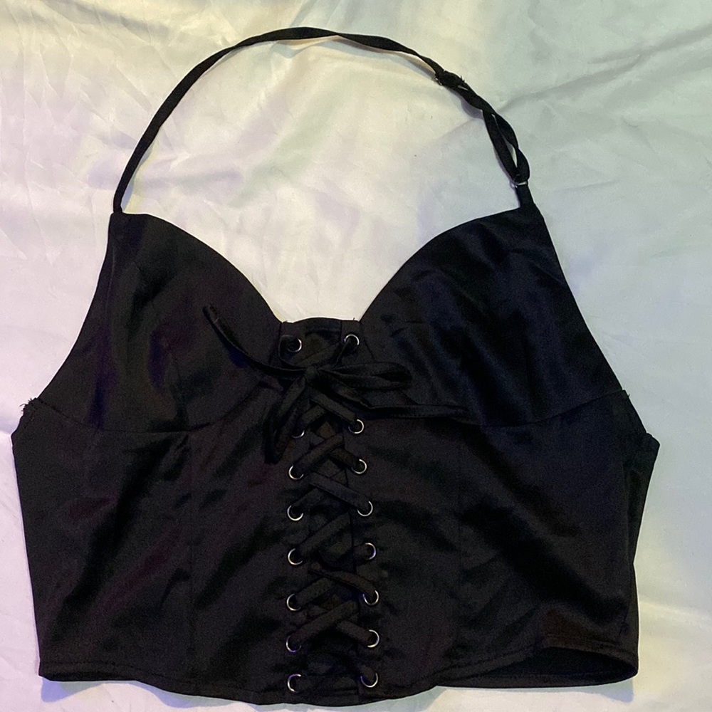 Black silk halter top new